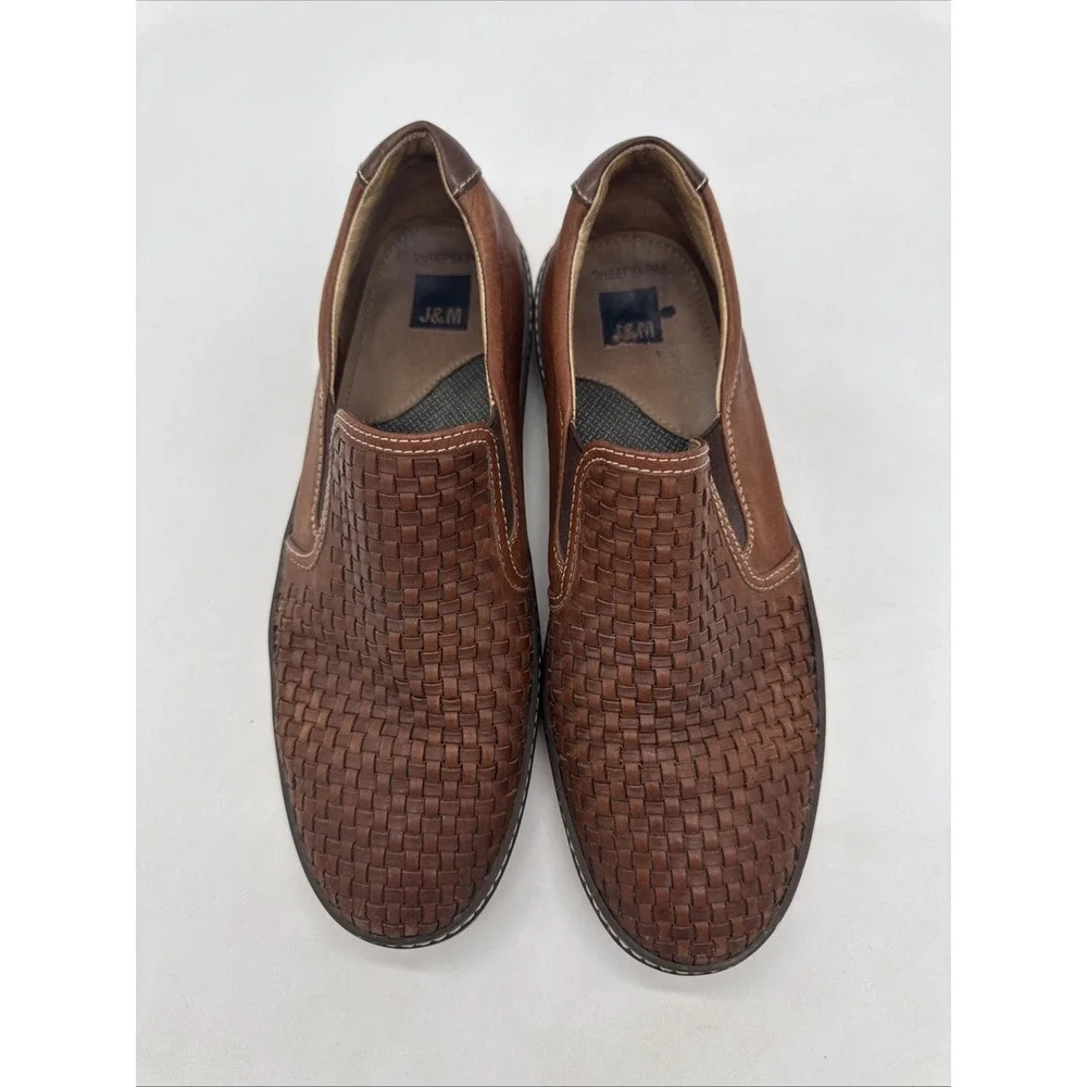 JOHNSTON and MURPHY SIZE 9 Brown Leather McGuffey Woven Loafer Slip On Men